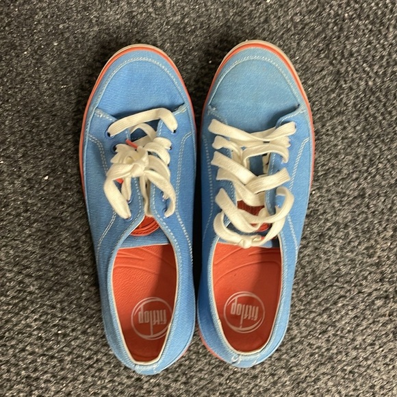 Fitflop Casual Sneaker In Blue Canvas Women's 7 Orange Comfy Walking - Picture 2 of 5